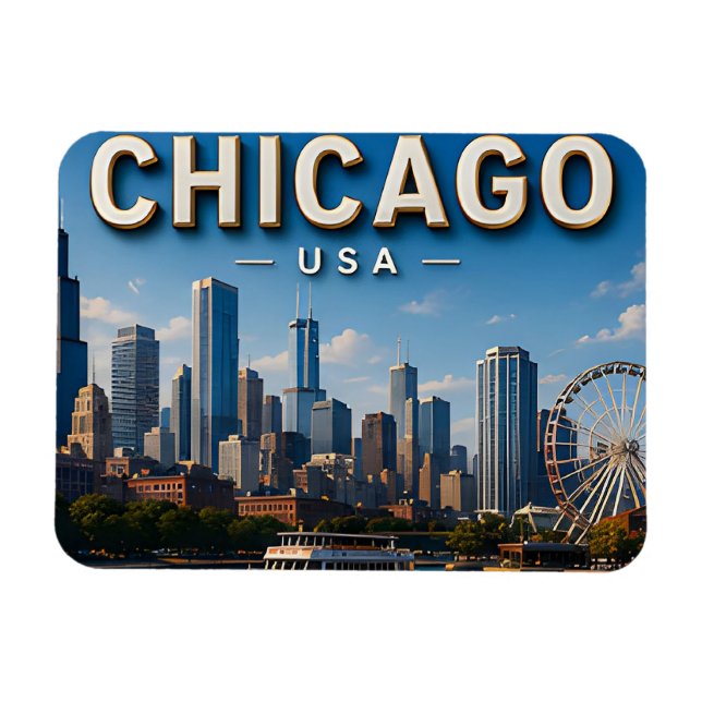 Ímã Paisagem de Chicago EUA Viagem (Horizontal)