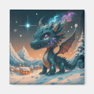 Imã Paisagem de inverno de Chibi Dragon Mystical