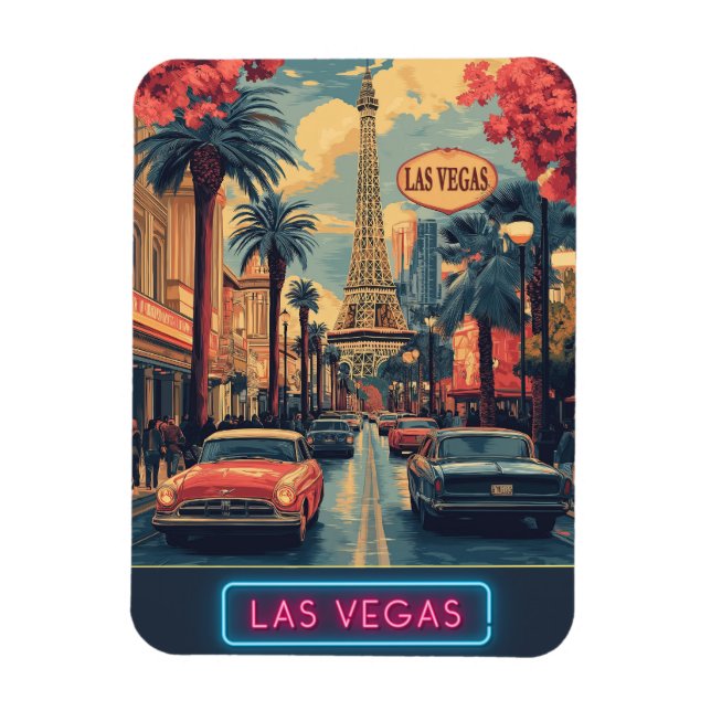 Ímã Paisagem de Las Vegas com Torre Eiffel - Retrospec (Vertical)