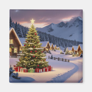Imã Paisagem de luzes de Natal com neve