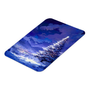 Ímã Paisagem de montanha nevada com árvore de Natal br