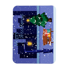 Ímã Paisagem de Natal com candeeiro de rua, árvore e f