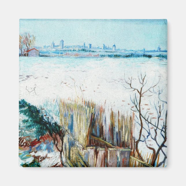 Imã Paisagem de neve com Arles por Vincent van Gogh (Frente)