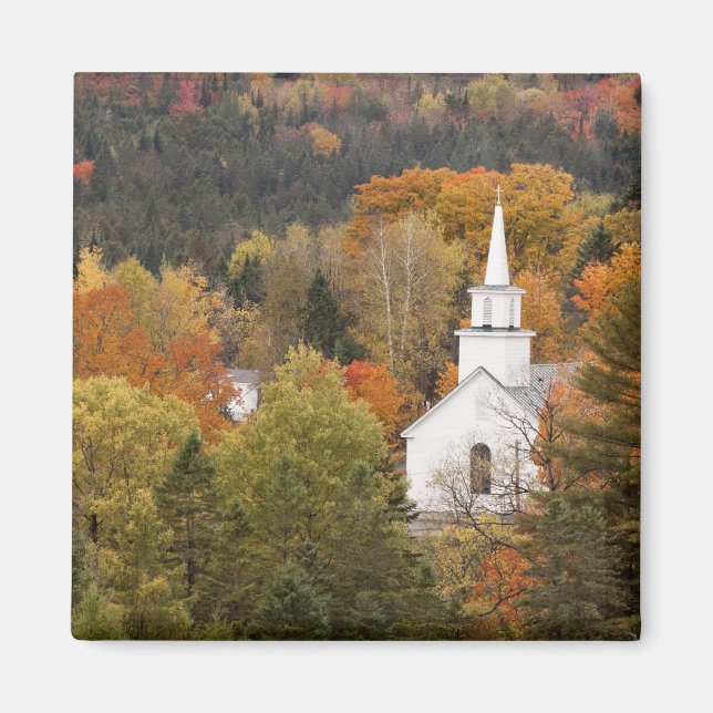 Imã Paisagem de outono com igreja, Vermont, EUA (Frente)