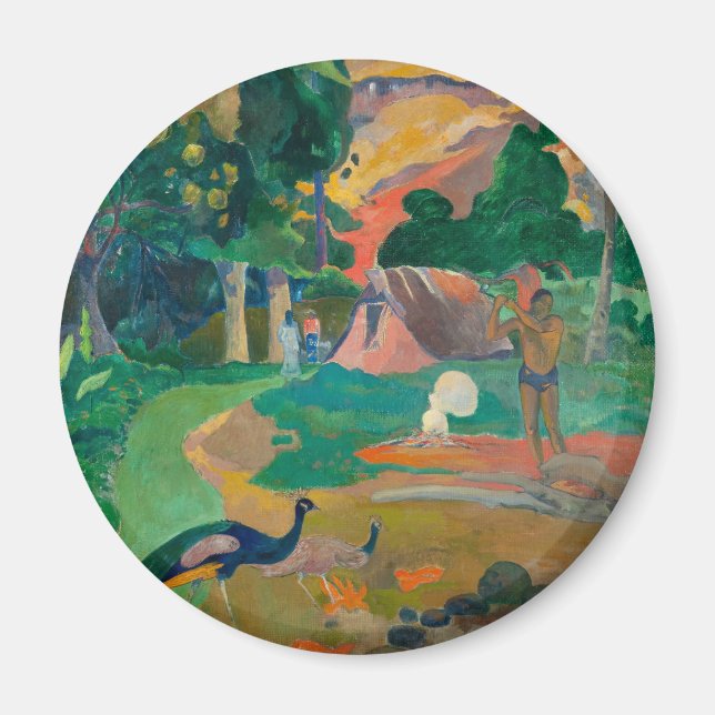 Imã Paisagem de Paul Gauguin Matamoe com Peacocks (Frente)