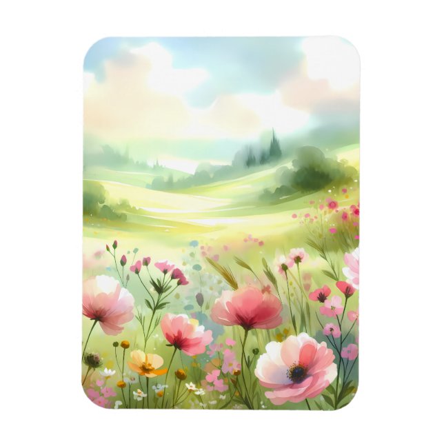 Ímã Paisagem de Prado de Flores Silvestres Pastel (Vertical)