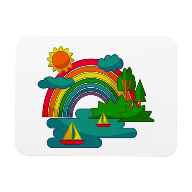 Ímã Paisagem de viagem de barco sob nuvens solares e a (Horizontal)