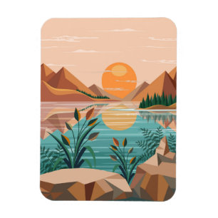 Ímã Paisagem do pôr do sol no lago da montanha pacífic