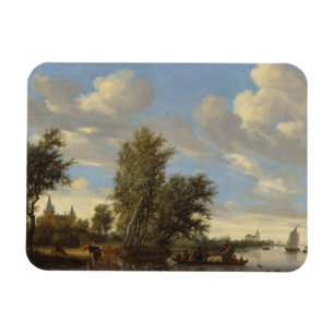 Ímã Paisagem do rio com balsa, 1649 (óleo em canvas)