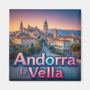 Imã Paisagem histórica de Andorra la Vella ao pôr do s