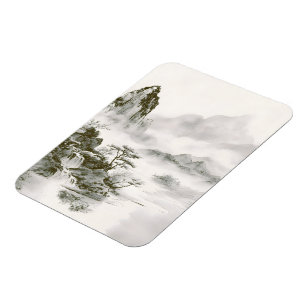 Ímã Paisagem Minimalista de Montanha Zen com Tinta Neb