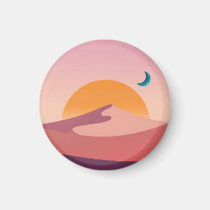Imã Paisagem Minimalista do Deserto Pôr do Sol Lua