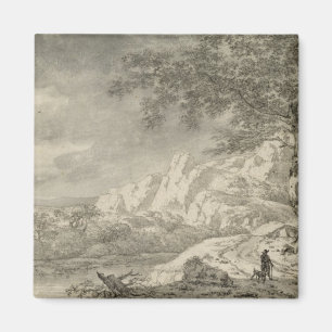 Imã Paisagem montanhosa com um caminhante