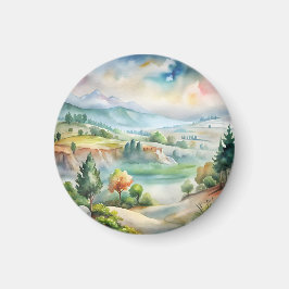 Imã Paisagem Montanhosa em Aquarela