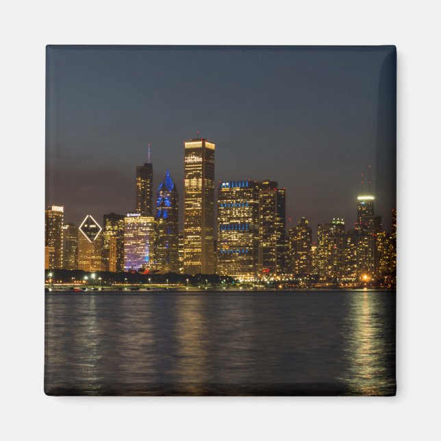 Imã Paisagem Noturna de Chicago Pano (Frente)