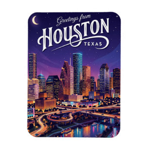 Ímã Paisagem Noturna de Houston Texas Texas