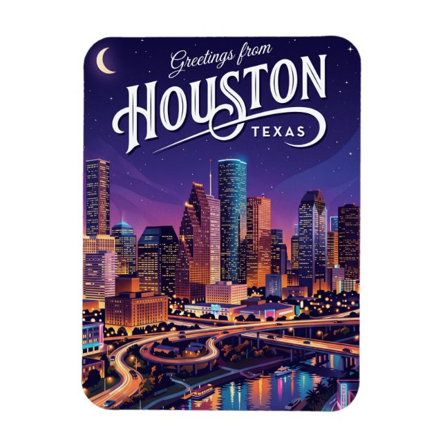 Ímã Paisagem Noturna de Houston Texas Texas (Vertical)