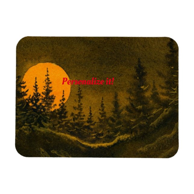 Ímã Paisagem noturna do campo; lua de caçador ou de co (Horizontal)