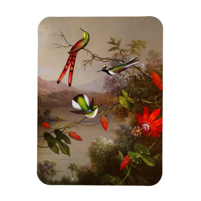 Ímã Paisagem tropical com dez beija-flores (Vertical)