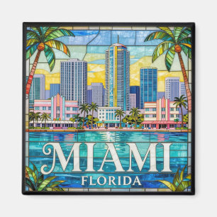 Imã Paisagem Tropical de Miami em Vidro Pintado 🌴