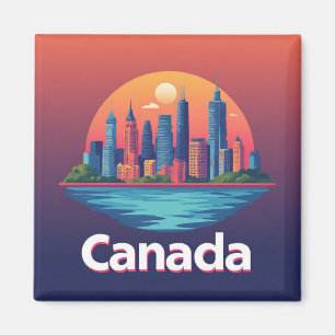 Imã Paisagem Urbana da Cidade do Canadá ao Pôr do Sol