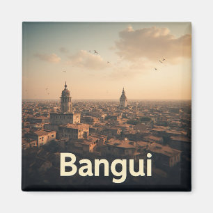 Imã Paisagem Urbana de Bangui ao Pôr do Sol com Torre 