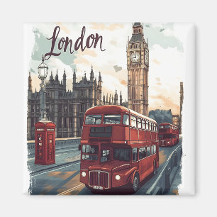 Imã Paisagem urbana de Londres com ônibus de dois anda
