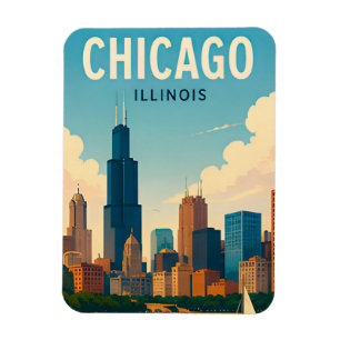 Ímã Paisagem Urbana do Centro de Chicago Illinois à Be