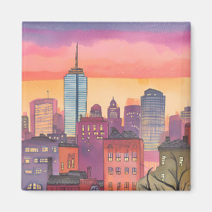 Imã Paisagem Urbana em Aquarela do North End de Boston