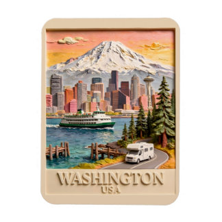 Ímã Paisagem Urbana Texturizada de Seattle Washington 