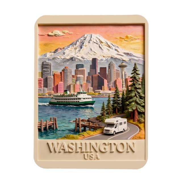 Ímã Paisagem Urbana Texturizada de Seattle Washington  (Vertical)