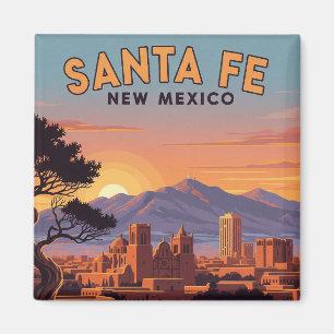 Imã Paisagem Urbana Vintage de Santa Fe Novo México Vi