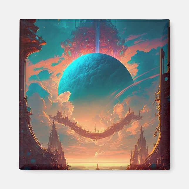 Imã Paisagem Visionária Planeta das Torres Surreais (Frente)