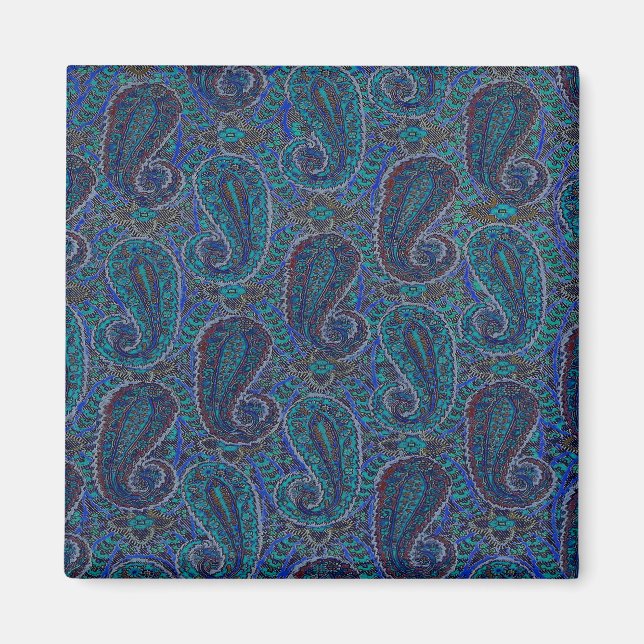 Imã Paisley Azul Indiano Boho Clássico Vintage (Frente)