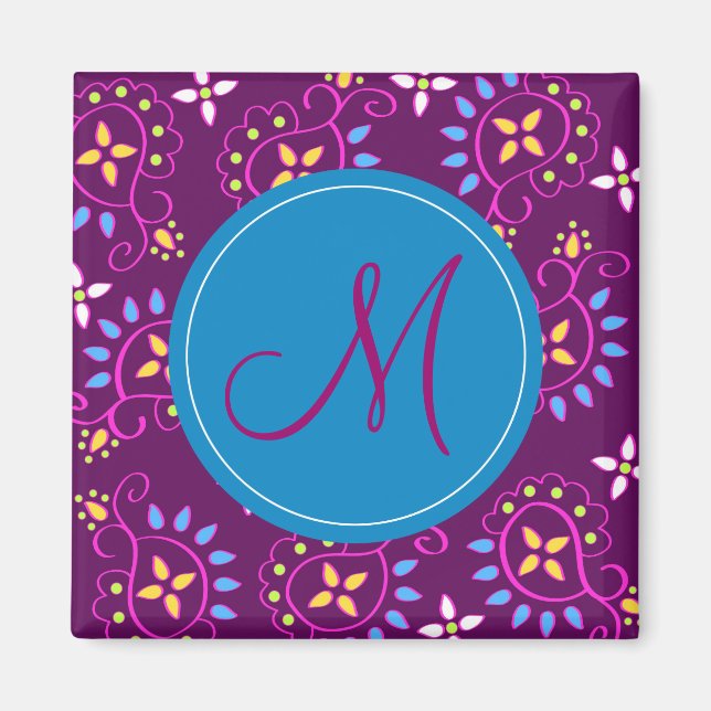 Imã Paisley em roxo com monograma "M" (Frente)