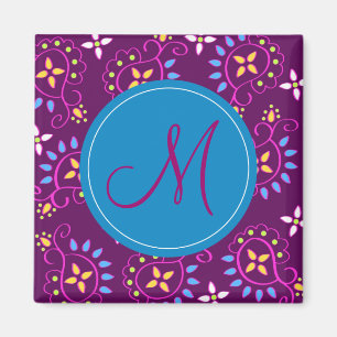 Imã Paisley no roxo com monograma de "M"