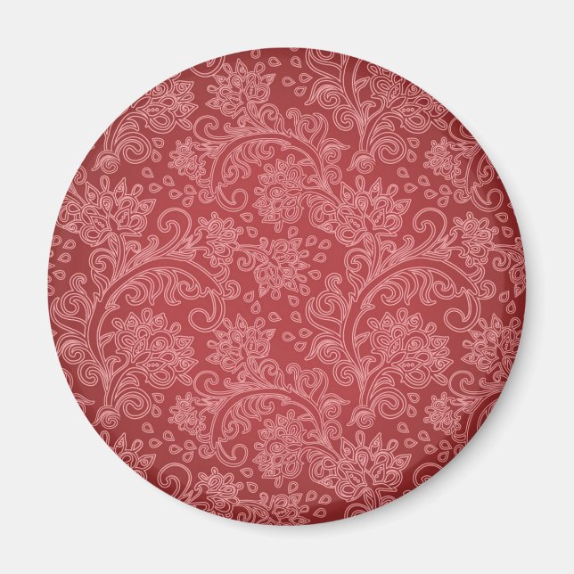 Imã Paisley Vermelho Damasco Designer Floral Vintage C (Frente)