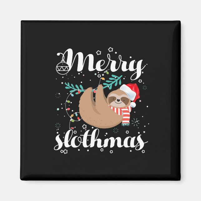 Imã Pajama De Natal De feliz Slothmas Para Amantes De  (Frente)