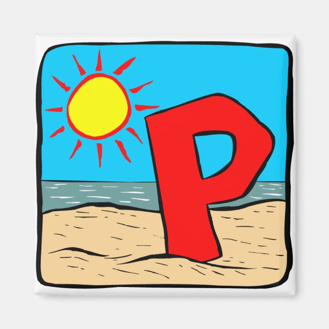 Imã Palavras de ideias de casamento de praia - Letra P (Frente)