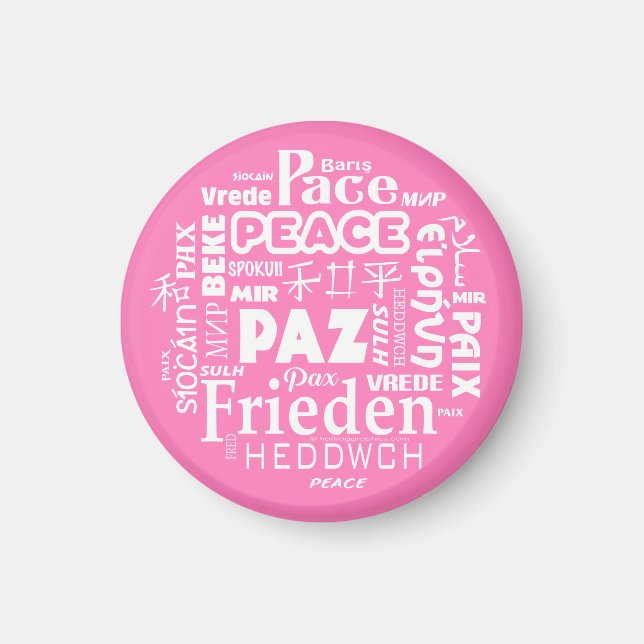 Imã Palavras de paz multilíngue de disco Magnet 6 cm (Frente)