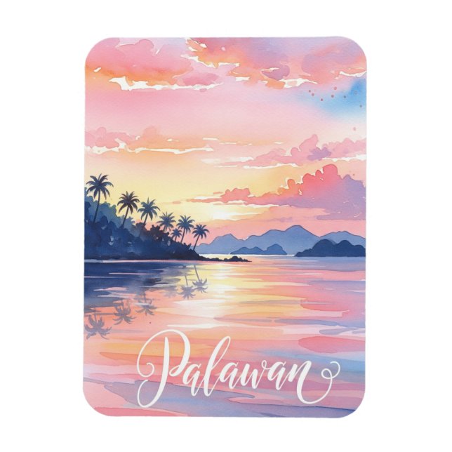 Ímã Palawan Filipinas Watercolor Viagem (Vertical)