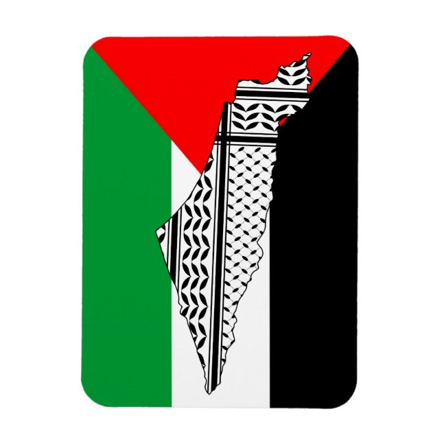 Ímã Palestina - Bandeira e Mapa com Padrão Keffiyeg (Vertical)