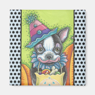 Imã PALHAÇO de BOSTON TERRIER o DIA DAS BRUXAS,