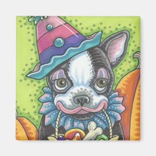 Imã PALHAÇO de BOSTON TERRIER o DIA DAS BRUXAS,