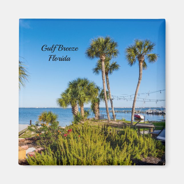 Imã Palm Trees Bayside Morning Square Magnet (Frente)