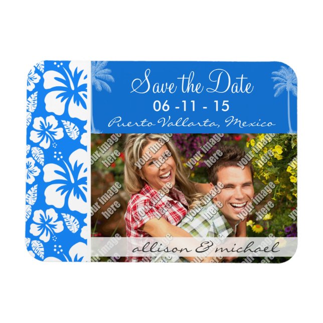 Ímã Palma de Verão; Azure Blue Tropical Hibiscus (Horizontal)