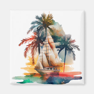 Imã Palma Tropical Colorida e Imagem de veleiro