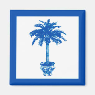 Imã Palmeira em vaso - azul cobalto e branco