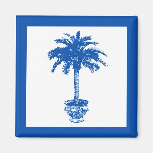 Imã Palmeira em vaso - azul cobalto e branco (Frente)