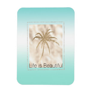 Ímã Palmeira Tropical Dourada Mint Aqua Ombre
